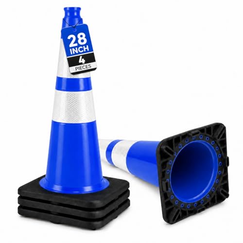 Image of BESEA 4 Pack 28 Inch Blue Traffic Cones with Wide Weighted Base