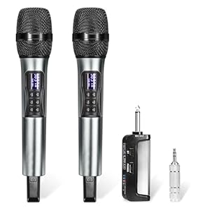 Wireless Microphone Karaoke System with Rechargeable Bluetooth Receiver,Professional Handheld Dynamic Cordless Microphone,UHF 200 FT Range,6.5mm/3.5mm Output, for Singing Karaoke Speech