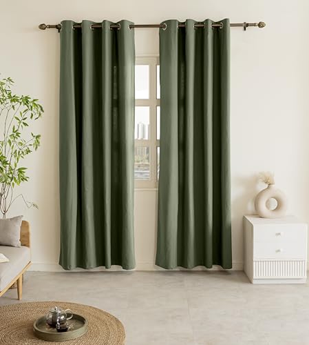 Image of THE LINEN COMPANY Cotton Room Darkening, Light Blocking Curtain 7.5 feet with Eyelet Rings 2 Pcs Set for Living Room, Dining Hall, Hotel, Farm House, (4.5 ft x 7.5 ft, Olive Green)