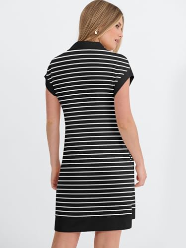 Image of ANRABESS Womens Summer Casual Half Zip Cap Sleeve Trendy Wrinkle-Free Tshirt Dress 2026 Spring Beach Vacation Short Dresses