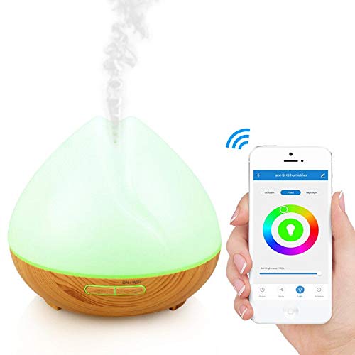 Wi-Fi Humidificador difusor de aceite esencial 400ml-Amazon Alexa echo, Google Home-niebla ajustable, ajuste de tiempo, luz LED de la noche