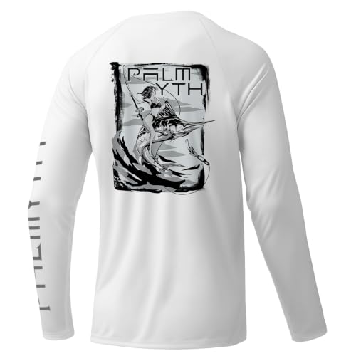 Palmyth Mens Fishing Shirts Long Sleeve Sun Protection Shirts UPF 50+ Rash Guard T-Shirt Tee White...