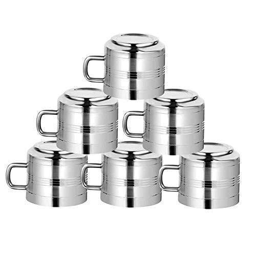 IndiaBigShop Stainless Steel Coffee Mugs Drinking Cups with Handle for Camping, Party, Steel tea cup, SS Cups, Milk Cup, Cups and Mugs, Camping Cups and Mugs(Set of 6) - 3 oz