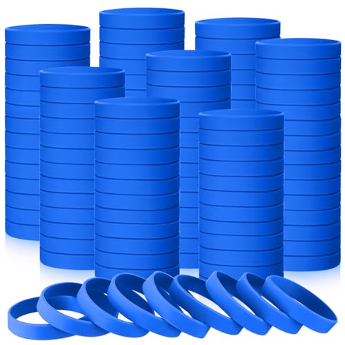 Liliful 50 Pcs Plain Silicone Rubber Bracelets Elastic Rubber Wristbands Blank Colored Bracelet Sports Bands for Stretch Wristband Wrist Bands for Women Men Party Gifts(Blue)