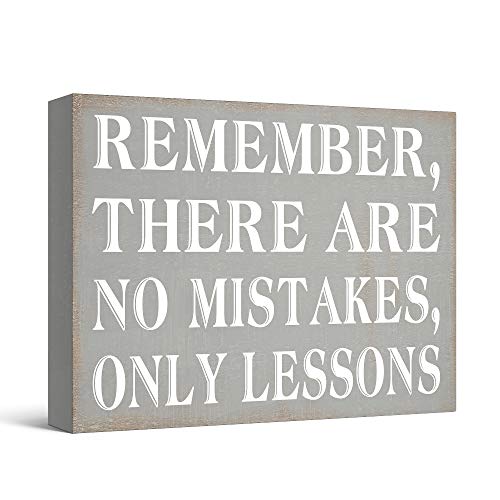 Barnyard Designs 'No Mistakes Only Lessons' Wooden Box Sign Motivational Desk Decor, Primitive Decor Office Desk Decorations For Women Office Bathroom Shelf Decor Inspirational Desk Decor, 8X6 #TOP6