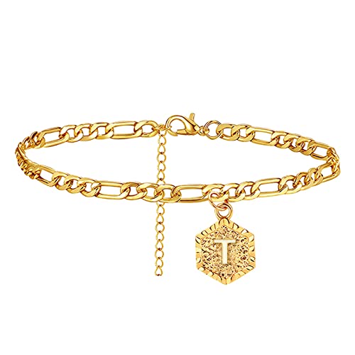 Cross Bracelet For Women Female Foot Chain 26 Letters Single Layer Hexagons Anklet Jewelry Anklet 26 Initial Anklet Bracelets For Women Letters Anklet Ring Box Rose (T, One Size) #TOP27