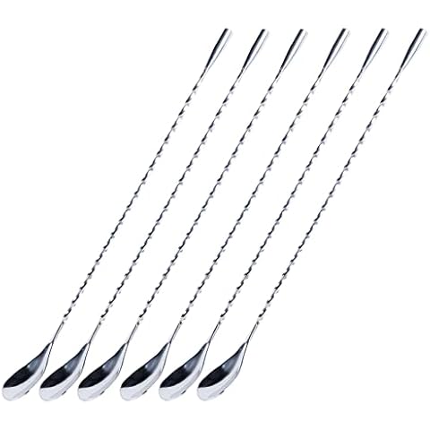 Ortarco 12 Inch Stainless Steel Bar Spoon for Cocktail Mixing with Spiral Handle Silver 6 Pack Cover