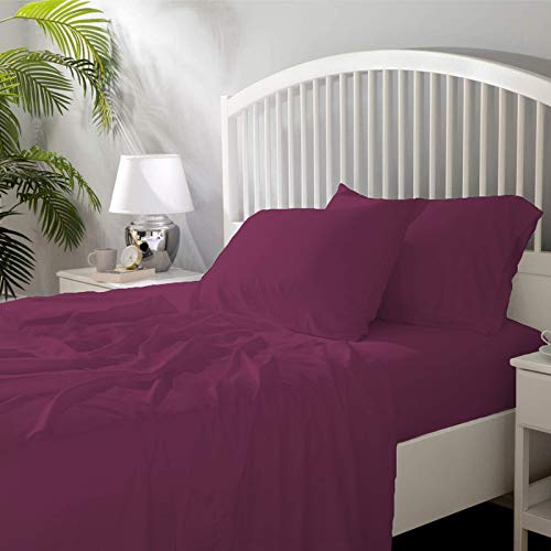 Image of YRM Bedding's - Egyptian Cotton Bedsheet 400-TC Premium Hotel Quality 1 Bedsheet (90x100) + 2 Pillow Covers (18x28) - (Double Bed, Plum Color)