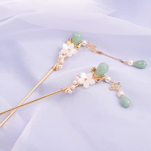 2 Pcs Retro Style Flower Metal Hair Stick Chinese Rhinestone Hair Chopsticks Pearl Tassel Hair Clips Accessories for Long Hair Women