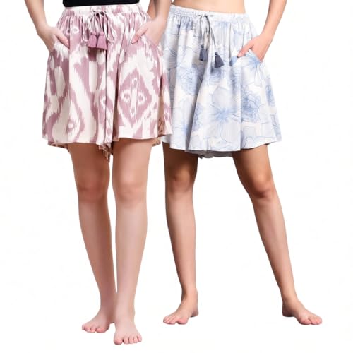 Image of B STORIES Women's Viscose Printed Lounge Culotte Shorts (Pack of 2)