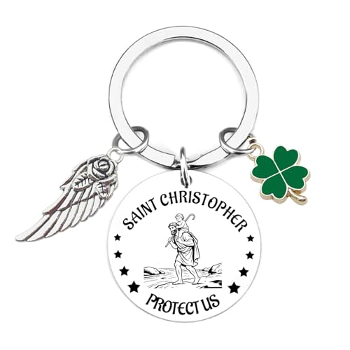 Porte-clés Saint Christophe Protect Us Médaille Saint des voyageurs Protection de prière Bijoux pour homme et femme Cadeau de voiture et accessoires pour...