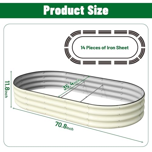 Image of SnugNiture 2 Pcs 6x3x1ft Oval Metal Raised Garden Bed for Vegetables, White | Protective rubber edging strips thickened corrugated galvanized steel