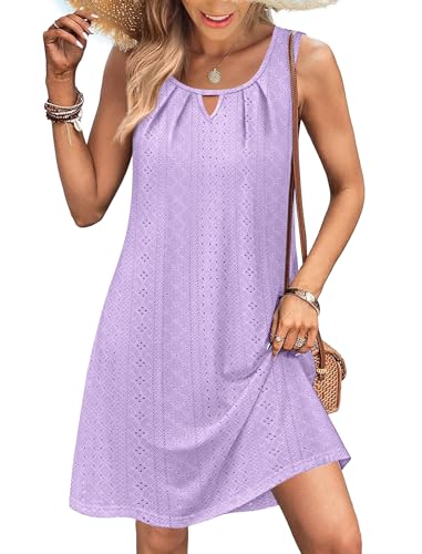 Image of RUMIA Swimsuit Coverup for Women Summer Sleeveless Beach Dress | Crew Neck, Pockets, Eyelet, Boho, Above knee Length, A-Line. Everyday wear, Sundresses, Cruise Wear, Vacation essential