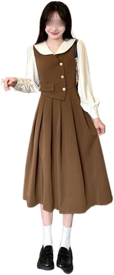 Splicing Doll Collar Dress Fat Sister Thin Fake Two Temperament Long Dresses