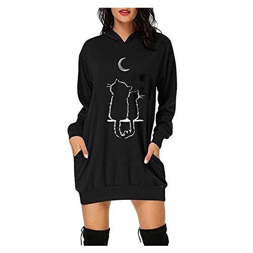 Sudadera para Mujer Vestido con Estampado de Sudadera con Capucha de Manga Larga con Bolsillo