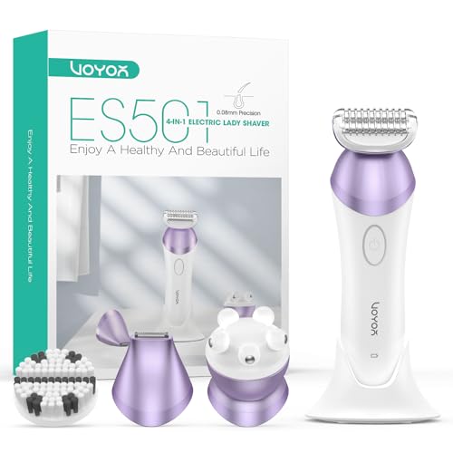 VOYOR Rasuradora Mujer Afeitadora Electrica Mujer Con 4 Cabezales De Repuesto Recargable Rasuradora Mujer Zona Intima Y 2 Velocidades Para Piernas, Limpieza Facial Y Masaje ES501 (Morado)