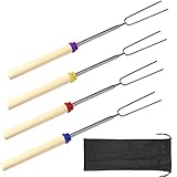 4 Pcs Marshmallow Roasting Sticks, Barbecue Forks Sticks with Wooden Handle, Extendable Sturdy...