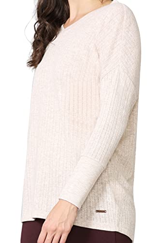 Image of Van Heusen Women Lounge Relaxed Fit T-Shirt - Ecoliva Viscose-Polyester - V-Neck, Full Sleeve, Sustainably Enhanced, Ultra Soft