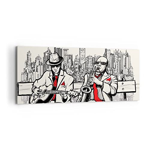 Deco Cadre Décoration Salon jazz musique musicien Moderne Impression sur Toile 120x50cm Image Tableau Decoration Murale Chambre Panoramique Art Wall Grand...