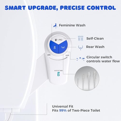 Image of POCALAND Bidet Attachment for Toilet Seat, Non-Electric Cold Water Bidet with Pressure Controls, Dual Nozzles for Frontal & Rear Wash, Retractable Self-Cleaning for Female & Old- White