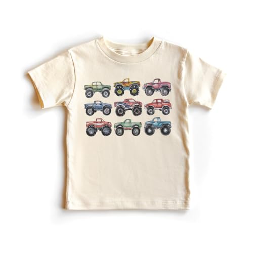 Monster Trucks In A Row Toddler & Youth Shirt - Natural Boys & Girls Graphic Tee