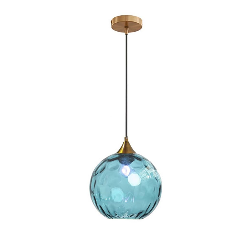 COSRUB Vintage Globe Hanging Light Fixture, Small Hammered Glass Pendant Lamps Mid Century Water Chandelier for Cafe Bedside Bar Living Room(Blue)