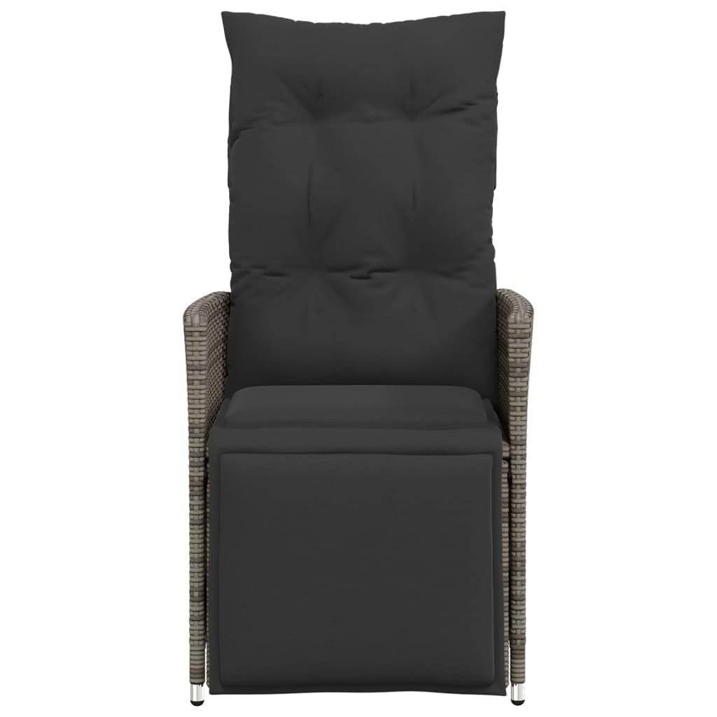 Poltrona da giardino regolabile con cuscino, 2 pezzi, grigio polyrattan, in rattan sintetico, per esterni, con schienale e poggiapiedi regolabili, rivestimenti lavabili rimovibili,