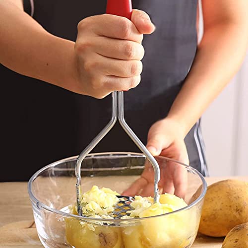 Image of YANCI Potato Masher, Stainless Steel Ricer Kitchen Gadget with Non-Slip Handle, Masher Utensil for Mashed Pav Bhaji, Vegetables, Fruits & Baby Food, Red, Pack of 1