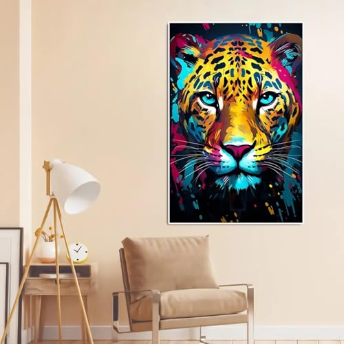 Impression d'animal aquarelle léopard multicolore | Cadre déco mural 50x70
