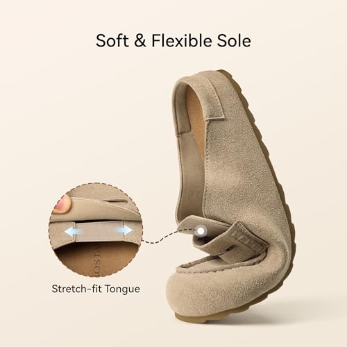 Image of BOSTANTEN Clogs for Women Wide Width Comfortable Suede Mules with Soft Footbed and Arch Support, Cute Slip On Potato Shoes