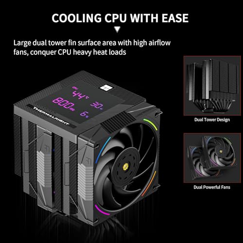 Image of Thermalrlght Phantom Spirit 120 Digital EVO CPU Air Cooler,7 Heat Pipes CPU Cooling,Double Tower Cooling,Support for AM4 /AM5 /Intel lga1700 /115X /1200 /1851,Magnetic Attraction-Digital Screen Top Cover