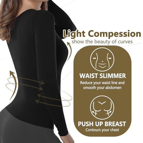 +MD Womens Compression Slimming Shirts and Undershirts for Tummy Waist and Bust Long Sleeves Thermal Underwear Round Neck2