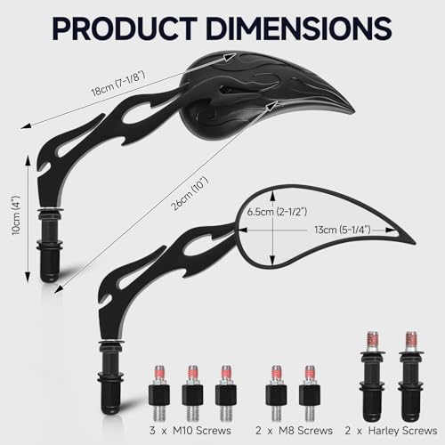 Image of Motorcycle Mirrors for Handlebars - Black CNC Adjustable Motorcycle Rearview Mirrors for Harley Street Glide Electra Glide Sportster XL 883 1200 Road King V-Rod Softail Dyna 1982-2024