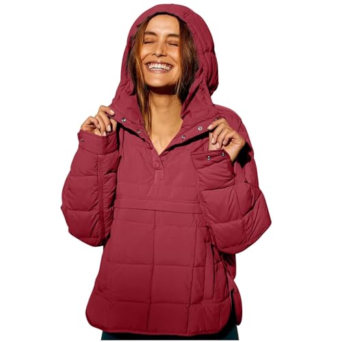 ZWRXW Wine Red Women's Oversized Puffer Jacket - Lightweight Quilted Cozy Companion for Winter