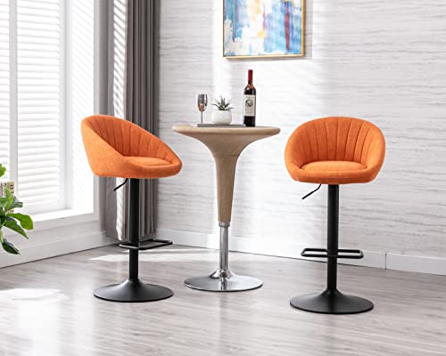 Cimota Swivel Adjustable Bar Stools Set Of 2 Modern Counter Stools Bar Chairs With Back For Dining Room/Kitchen Island/Home Bar, 25-33 Inch Seat Height, Orange Terrycloth #TOP2