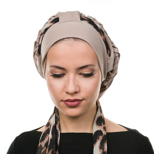 SUFIRIT Leopard Flowy Turbans for Women Stone-Hijab Undercap-Hijab Underscarf-Hijab Cap-Instant Hijab-Jersey Hijab-Sleep Bonnet-Hair Bonnet-Hijab Scarfs for Women-African Head Wraps for Women Muslim