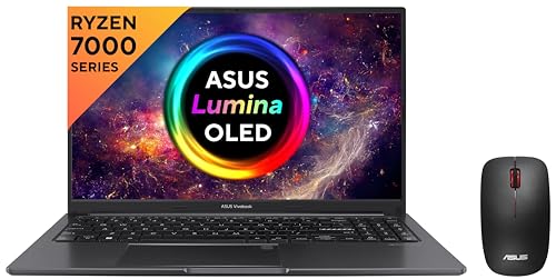 Image of ASUS Vivobook 15 OLED (2023), AMD Ryzen 7 7730U, 15.6 inch (39.62 cm) FHD OLED, (16GB RAM /512GB SSD), M1505YA-LK741WS + WT300 Mouse (Black)