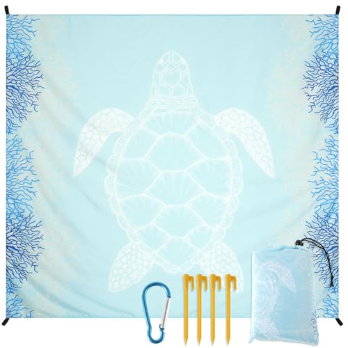 Manta de playa impermeable de 79 x 83 pulgadas, esterilla de playa de gran tamaño para 4-7 personas, manta de picnic plegable, esterilla de picnic portátil, manta de picnic al aire libre con 4 estacas