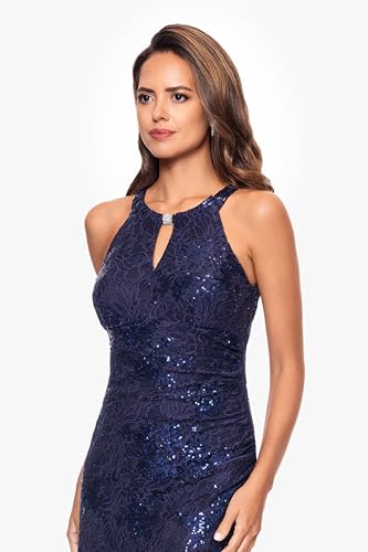 Betsy & Adam Women's Sleeveless Sequin Lace Keyhole Halter Evening Gown4