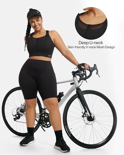 Image of Adjustable High Impact Sports Bra Zip Front Sexy Mesh Racerback Workout No Bounce Compression Bras for Women Plus Size