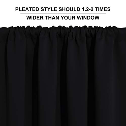 RYB HOME Blackout Curtains for Bedroom - Solid Light Block Blinds Privacy Noise Reduce Drapes for Kids Nursery Laundry Kitchen Cafe Window Decor, W 52 x L 36 inch per Panel, Black, 1 Pair