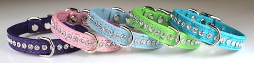 Image of Signature Leather Crystal Dog Collar, African Violet Ostrich Grain Leather, Fits 6 inch-8 inch Neck Size, 10 inch Overall Length