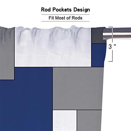 Mcalk Navy Blue Kitchen Curtains Tiers And Valances Set 3 Piece For Windows Grey And Black Kitchen Window Curtains Set,White Modern Abstract Art Valances For Living Room(36" Tiers Set) #TOP4