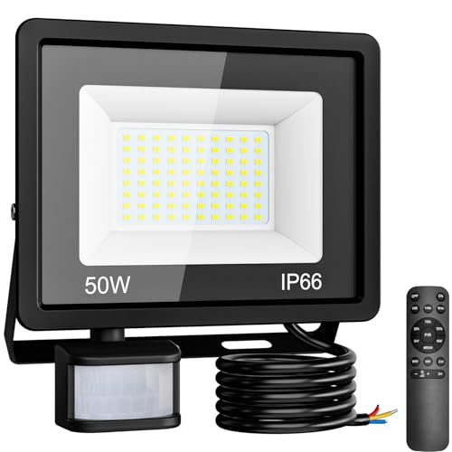 vighep Outdoor-Sicherheitsleuchte mit Bewegungssensor, LED-Flutlichter mit PIR-Sensor, IP65 wasserdicht, helle Wandleuchte mit Fernbedienung für Terrasse, Garage, Garten (matt schwarz)