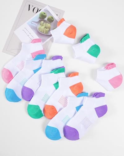 Image of Somaibo 10 Pairs Kids Socks for Boys Girls Low Cut Athletic Ankle Socks Half Cushioned Crew Cotton No Show Socks