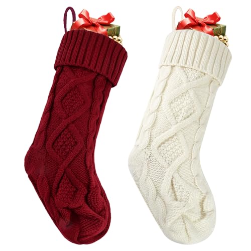 2 Pack Christmas Stockings, 18 Inches Large Cable Knitted Xmas