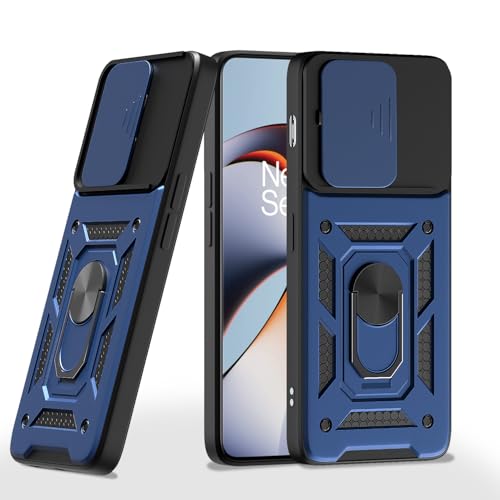 Image of Pikkme D10 Tough Armor Bumper Case | 360 Protection Case | Sliding Camera Shield Cover & Ring Holder Stand Back Cover for OnePlus 11R 5G (Blue)