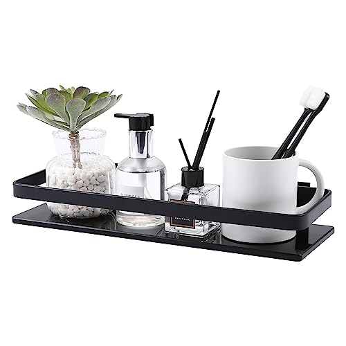 Image of KES Aluminum Glass Bathroom Shelf, Black Extra Thick Tempered Glass Rectangular, 1 Tier Floating Shelf Wall Mounted, BGS4126A-BK