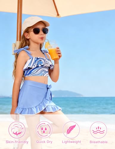 Image of ALISISTER Girls Swimsuit 3 Piece Bathing Suits Flounce Bikini Tankini Set Beach Swimwear with Cover Ups Skirt for 3-8 Years