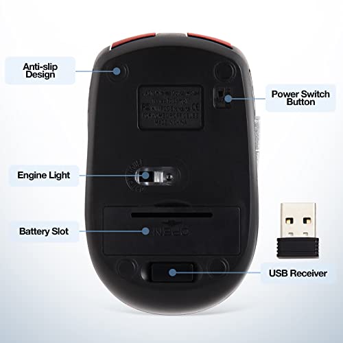Image of Guiheng Wireless Mouse, 2.4GHz Wireless Computer Mouse, 1200DPI, 6 Buttons with Nano Receiver for Laptop, PC, Chromebook, Notebook, Office (Red)